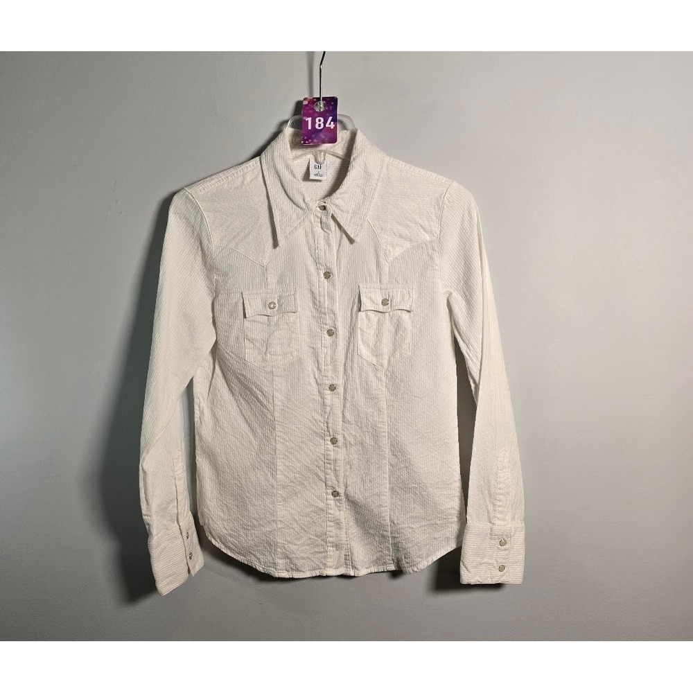 Gap Womens Shirt White Gauze Ribbed Western Snap Button Up 100% Cotton Size S